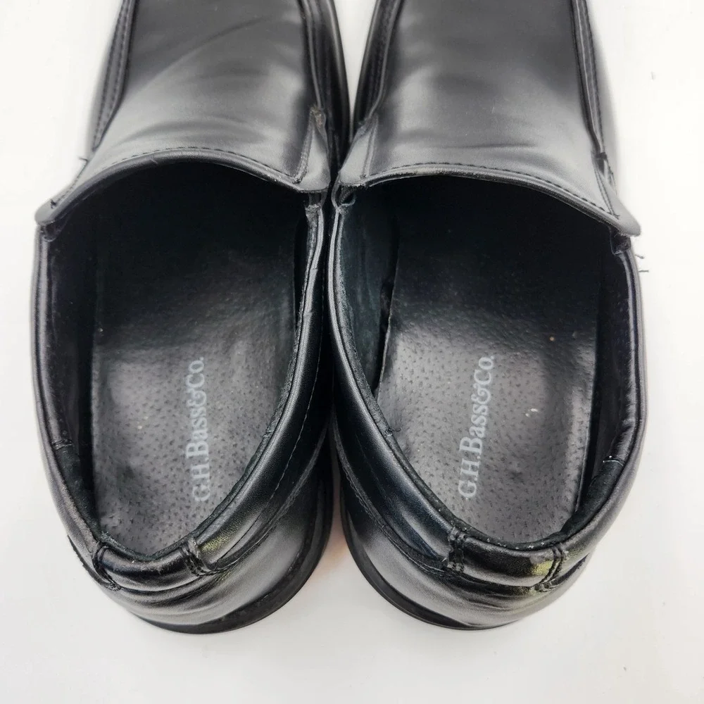G.H. Bass & Co. Alberta Men 11.5 D Shoes Black Leather Square Toe Slip On Loafer